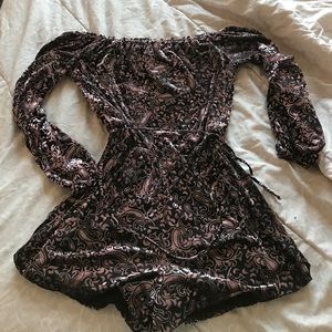 off the shoulder crushed velvet romper